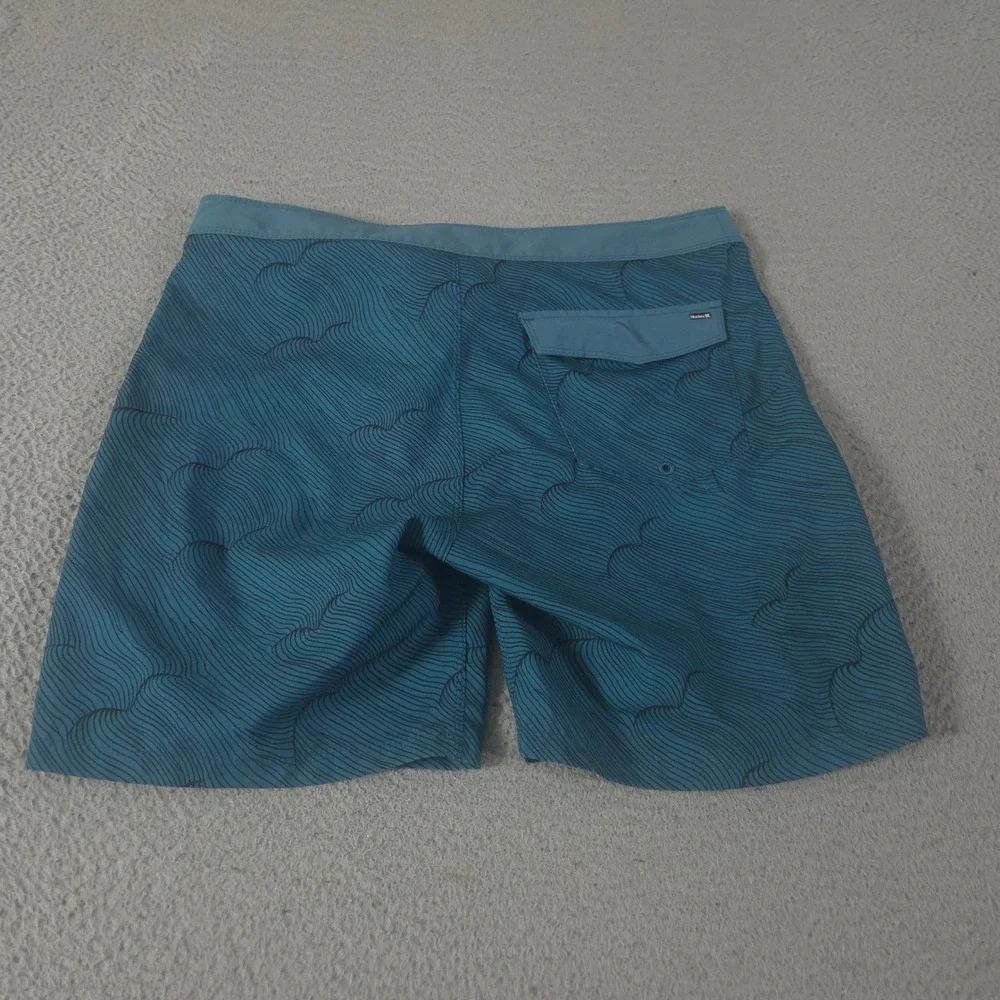 Hurley Shorts Mens 30 Teal Boardshorts Swim Trunks Wave Print Lace Up Active